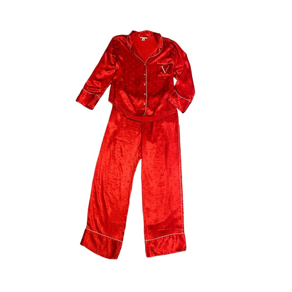 EUC red heavy satin Victoria’s Secret holiday pajama set XL